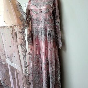 Embroidered Pink Lace Evening Dress